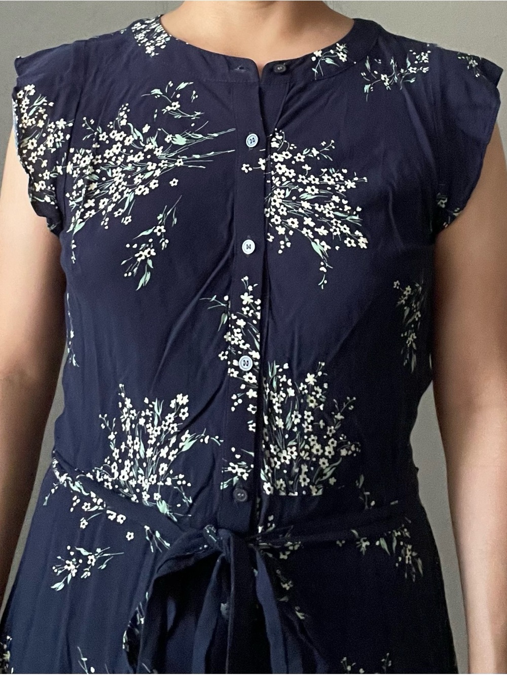 Navy Floral Tie-Waist Cap Sleeve Top